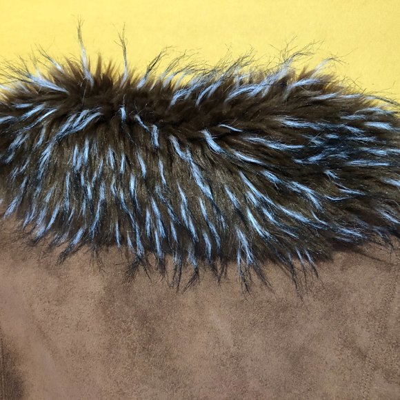 Carolina Colours Womens Size M Tan Genuine Suede Leather Faux Fur Shearling Coat - Picture 10 of 12